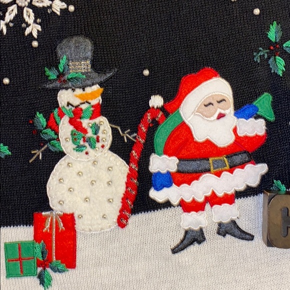 ❄️☃️🎅🏻BASIC EDITIONS Holiday Snowman☃️/Santa🎅🏻 Christmas Sweater - Picture 4 of 12